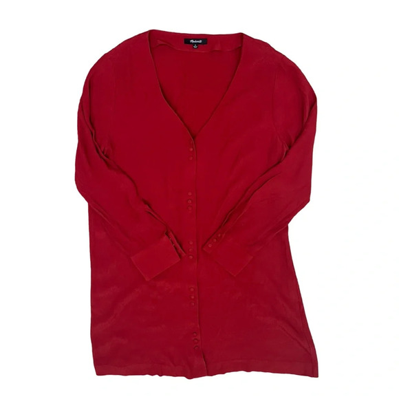 Madewell Maroon Long-Sleeve Button-Front Dress V-Necklin Medium Tomato Girl - Picture 4 of 8